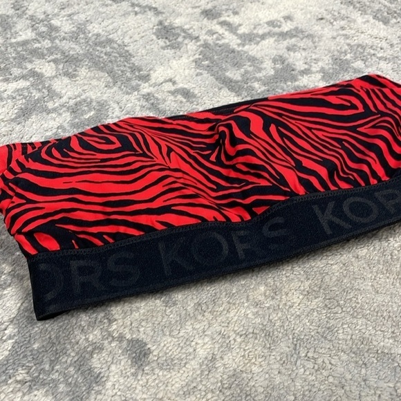 New MICHAEL Michael Kors Zebra Zip Back Bandeau Swim Bikini Top Red Black XS - Picture 7 of 11
